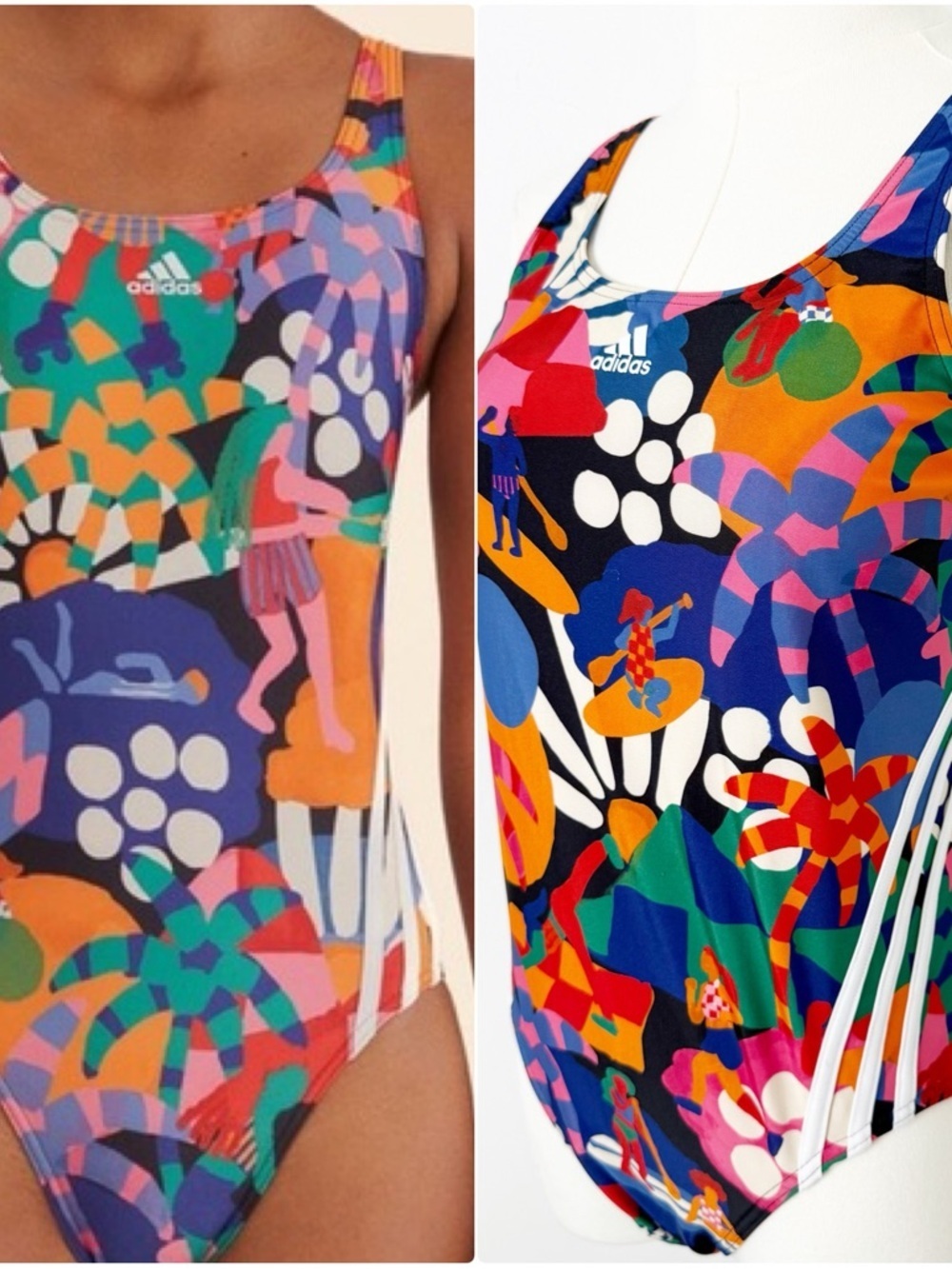 Adidas x FARM Rio One Piece Swimsuit Multicolor Print Size 12 Tropical Palm Tree